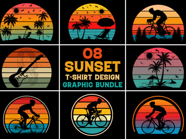 Retro vintage sunset t-shirt design graphic bundle