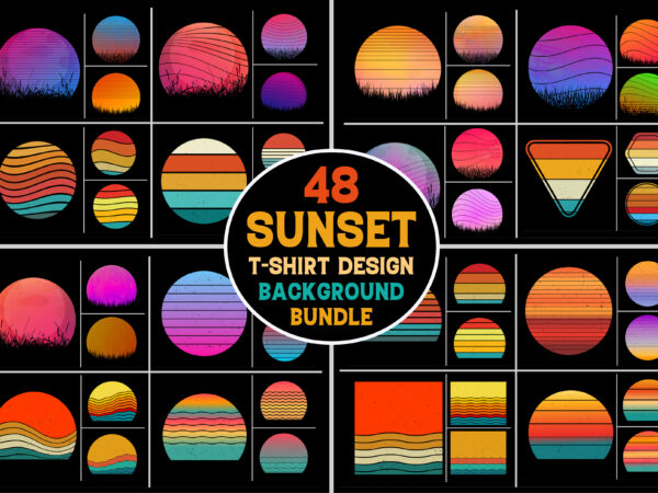 Retro vintage sunset t-shirt design background vector bundle
