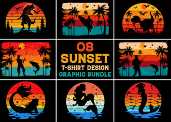 Retro Vintage Sunset T-Shirt Design Graphic Vector Background Bundle