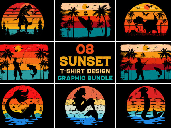 Retro vintage sunset t-shirt design graphic vector background bundle