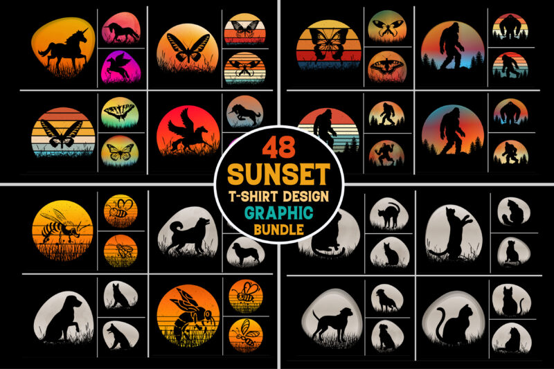 Retro Vintage Sunset T-Shirt Design Graphic Vector Background Bundle