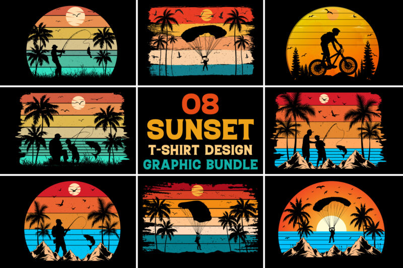 Retro Vintage Sunset T-Shirt Design Graphic