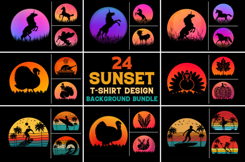 Sunset Retro Vintage T-Shirt Design Graphic Vector Background Bundle