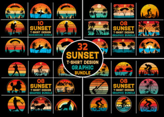 Retro Vintage Sunset Graphic Background Bundle for T-Shirt Design