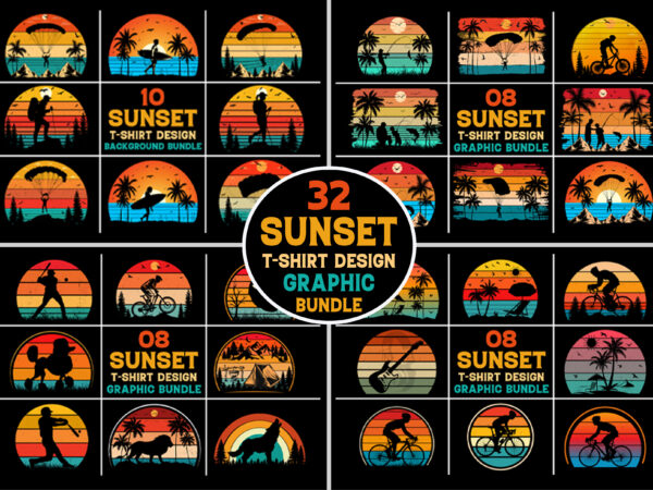 Retro vintage sunset graphic background bundle for t-shirt design Retro vintage sunset graphic background bundle for t-shirt design