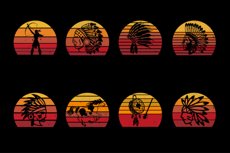 Native American Retro Vintage Sunset Bundle For T-Shirt