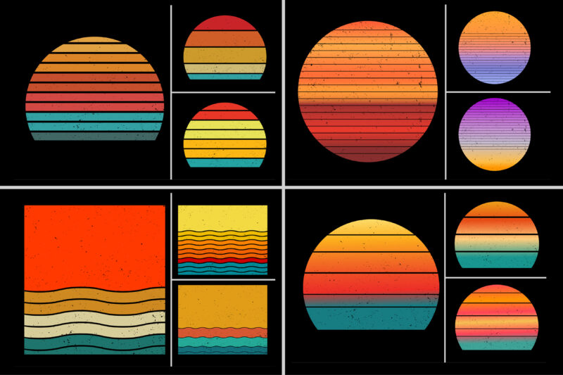 Retro Vintage Sunset T-Shirt Design Background Vector Bundle