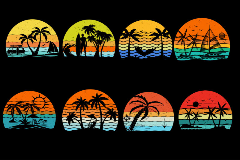 Summer Sunset Colorful T-Shirt Graphic Bundle