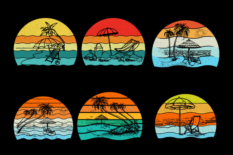 Summer Sunset Colorful T-Shirt Graphic Bundle