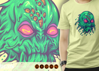 Scary flying alien head svg t shirt template vector