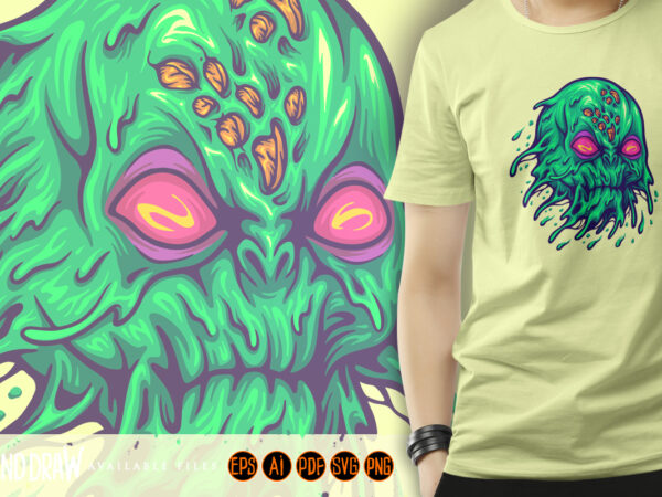Scary flying alien head svg t shirt template vector