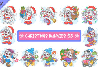 Bundle of Christmas Bunnies 03. Clipart.