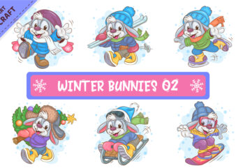 Set of Winter Bunnies 02. Clipart.