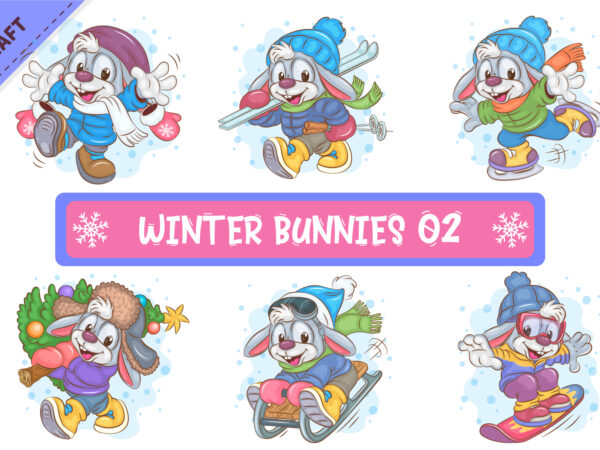 Set of winter bunnies 02. clipart. t shirt template vector