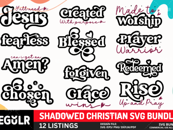 Shadowed christian svg bundle t shirt template vector