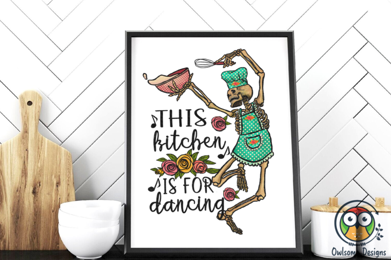Skeleton Dancing Kitchen Sublimation PNG Design