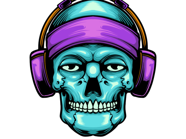 Skull headphone t shirt template vector