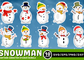 Snowman Cartoon Character Sticker Bundle t shirt template vector