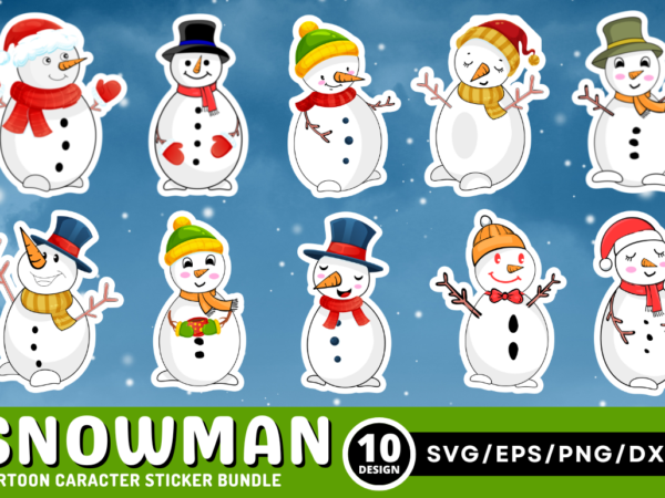 Snowman cartoon character sticker bundle t shirt template vector