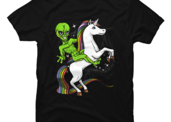 Space Alien Riding Unicorn UFO
