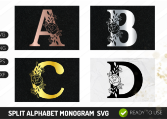 Floral Split Alphabets A-Z SVG