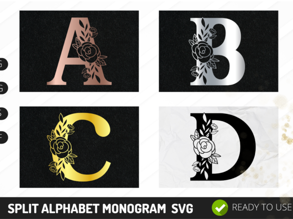 Floral split alphabets a-z svg t shirt graphic design
