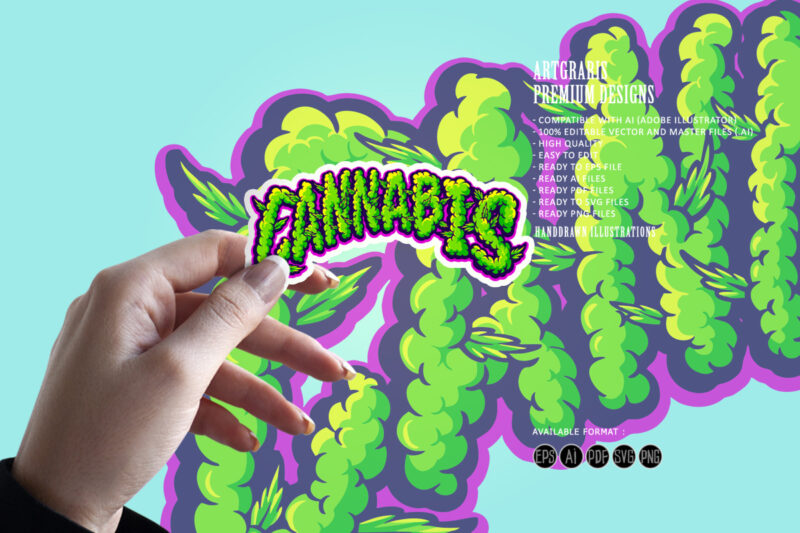 Cannabis lettering text smoke effect svg