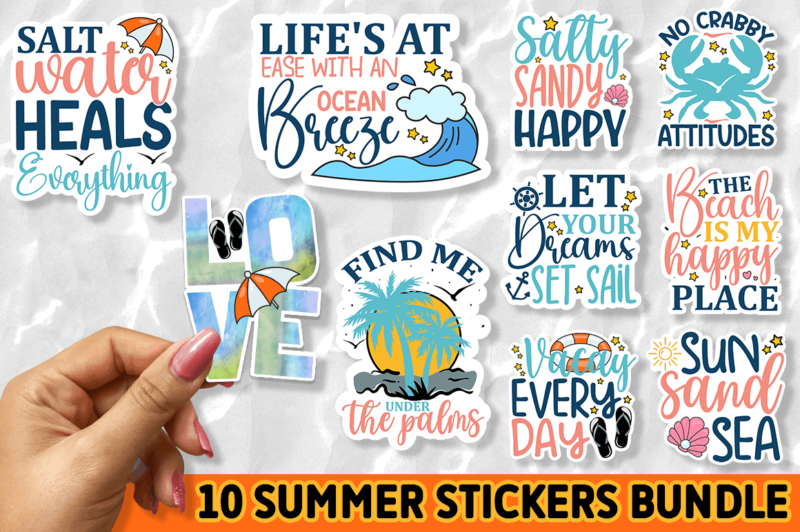 Beach AND Summer Printable Sticker Bundle