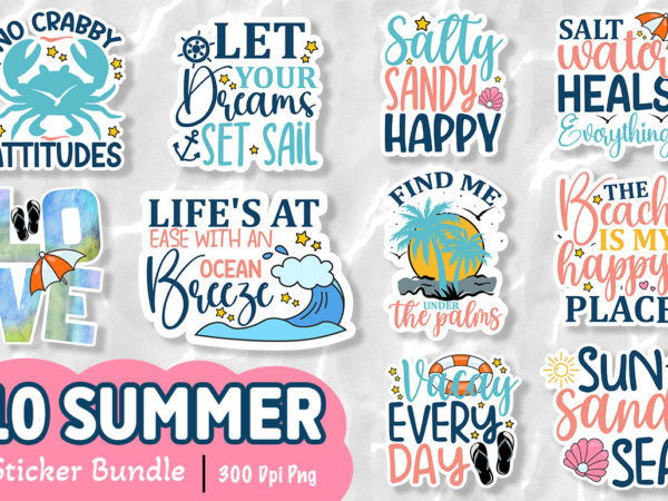 Beach and summer printable sticker bundle t shirt template