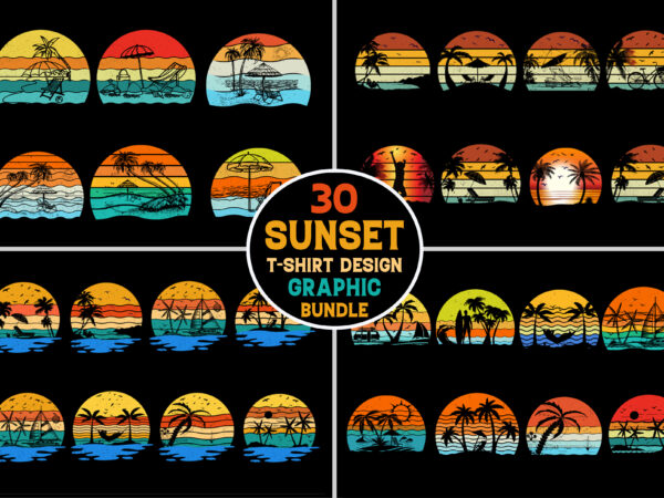 Summer sunset colorful t-shirt graphic bundle