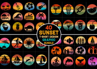Summer Sunset Retro Vintage T-Shirt Graphic Bundle