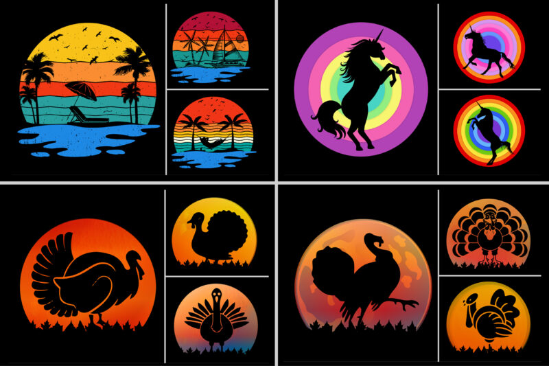 Sunset Retro Vintage T-Shirt Design Graphic Vector Background Bundle