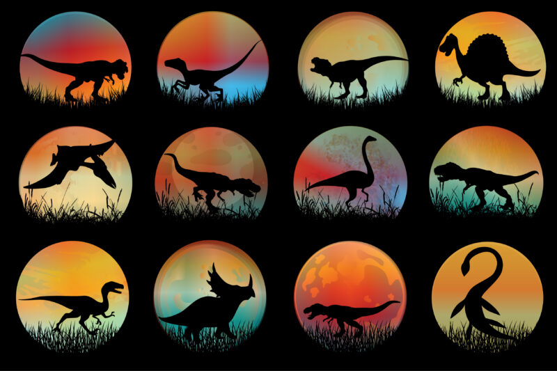 Dinosaur Sunset Colorful T-Shirt Graphic Bundle