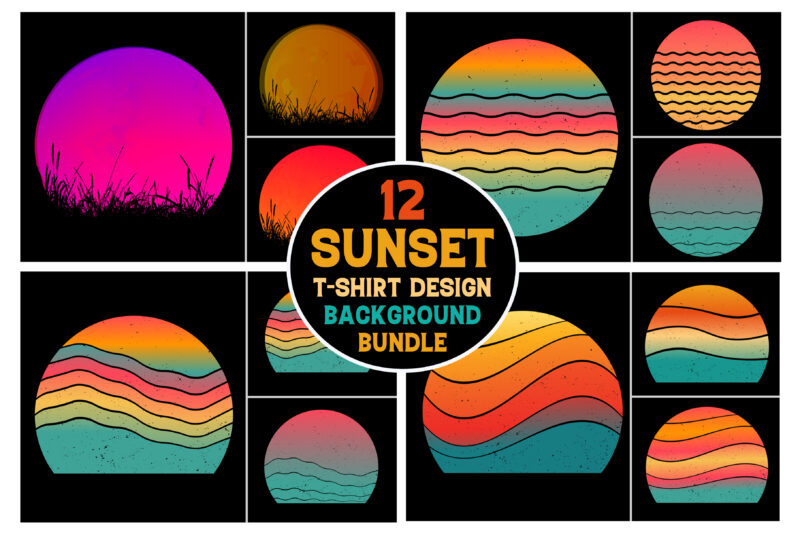 Retro Vintage Sunset T-Shirt Design Background