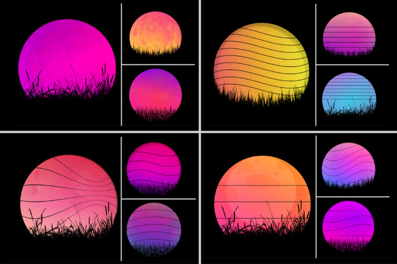 Sunset Vintage Retro Grunge Background Bundle for T-Shirt Design