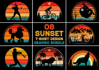 Sunset Retro Vintage Colorful T-Shirt Design Graphic Bundle