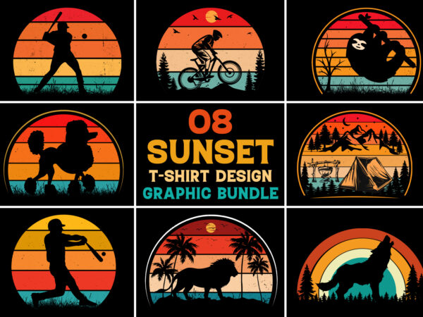 Sunset retro vintage colorful t-shirt design graphic bundle