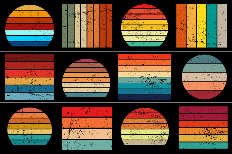 Retro Vintage Sunset Grunge Background Bundle