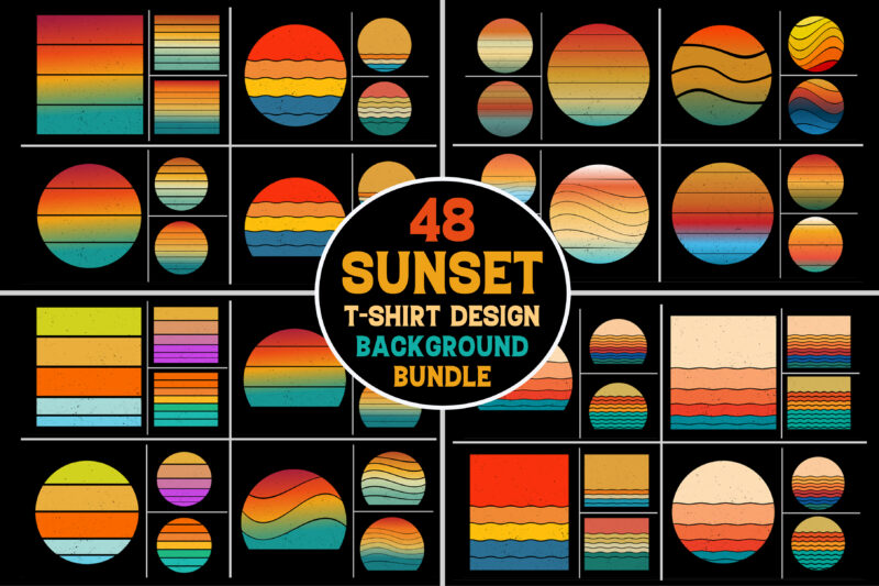 Sunset Retro Vintage Grunge Background Bundle for T-Shirt Design