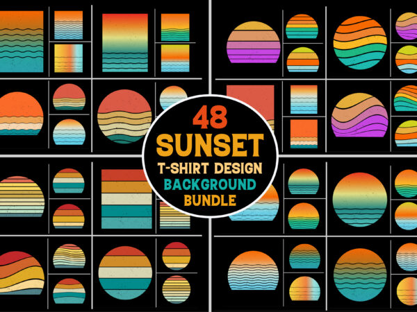 Sunset retro vintage grunge background bundle for t-shirt design