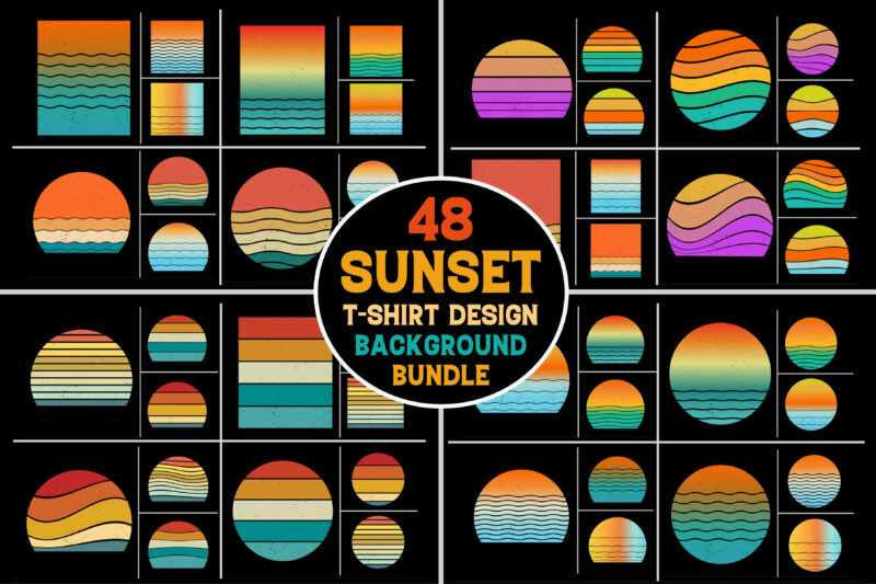 Sunset Retro Vintage Grunge Background Bundle for T-Shirt Design