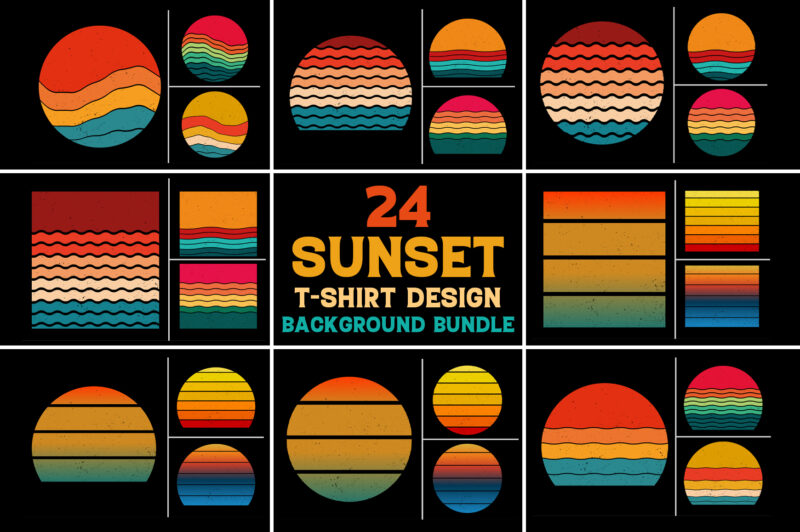 Retro Vintage Sunset Grunge Background Bundle for T-Shirt Design