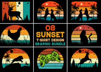 Sunset Retro Vintage T-Shirt Design Graphic Vector Bundle