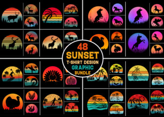 Sunset Retro Vintage T-Shirt Design Graphic Vector Background Bundle