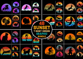 Sunset Retro Vintage T-Shirt Design Graphic Vector Background Bundle