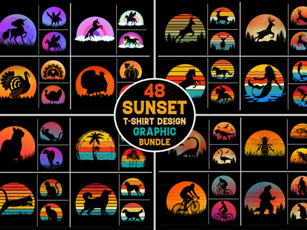 Sunset retro vintage t-shirt design graphic vector background bundle
