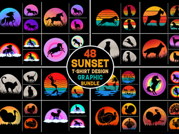 Sunset retro vintage t-shirt design graphic vector background bundle