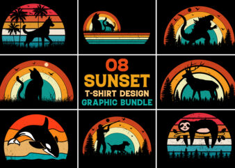 Sunset Retro Vintage T-Shirt Design Graphic Vector Bundle