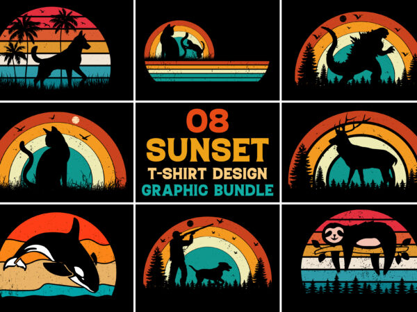 Sunset retro vintage t-shirt design graphic vector bundle