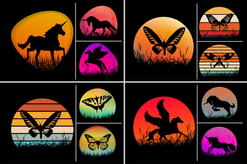 Retro Vintage Sunset T-Shirt Design Graphic Vector Background Bundle